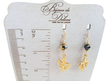 Load image into Gallery viewer, Black & Gold Fleur de lis Earrings