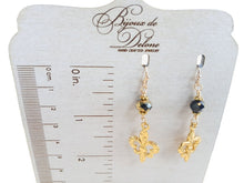 Load image into Gallery viewer, Black & Gold Fleur de lis Earrings