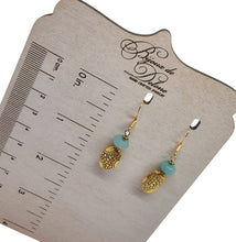 Load image into Gallery viewer, Aqua Bead Gold Fleur-de-lis Necklace & Earring Set