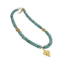 Load image into Gallery viewer, Aqua Bead Gold Fleur-de-lis Necklace & Earring Set