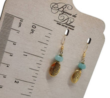 Load image into Gallery viewer, Aqua Bead Gold Fleur-de-lis Necklace &amp; Earring Set
