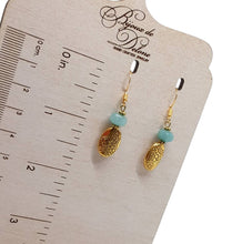 Load image into Gallery viewer, Aqua Bead Gold Fleur-de-lis Necklace &amp; Earring Set
