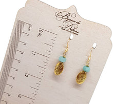 Load image into Gallery viewer, Aqua Bead Gold Fleur-de-lis Necklace &amp; Earring Set
