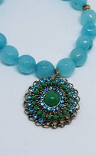Load image into Gallery viewer, Turquoise Bracelet with Rhinestone Burst Charm B196
