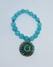 Load image into Gallery viewer, Turquoise Bracelet with Rhinestone Burst Charm B196
