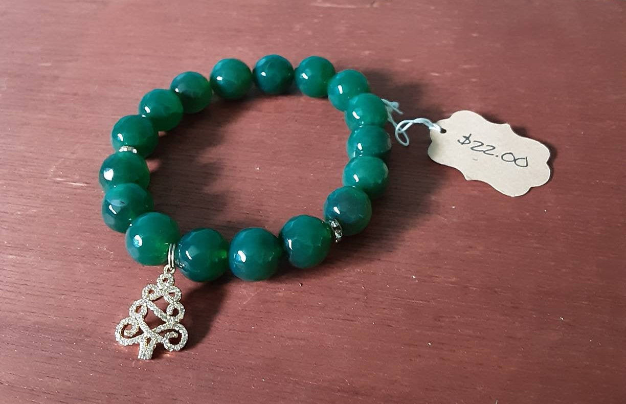 Dark Green Bracelet with Christmas Tree Charm B1910