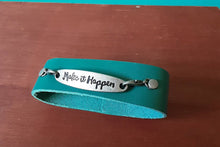 Load image into Gallery viewer, Blue Leather &quot;Make It Happen&quot; Cuffed Bracelet
