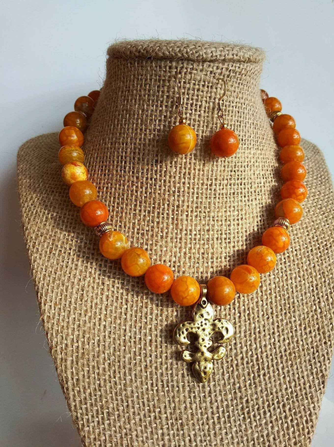 B64- Orange necklace set